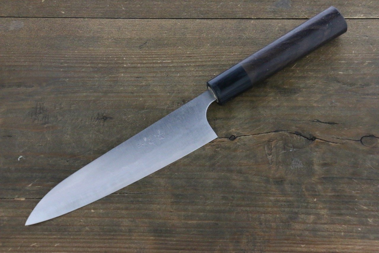 尾形 峻吾 白鋼二號 大馬士革紋 多用途小刀 150mm 紫檀木 握把 - 清助刃物