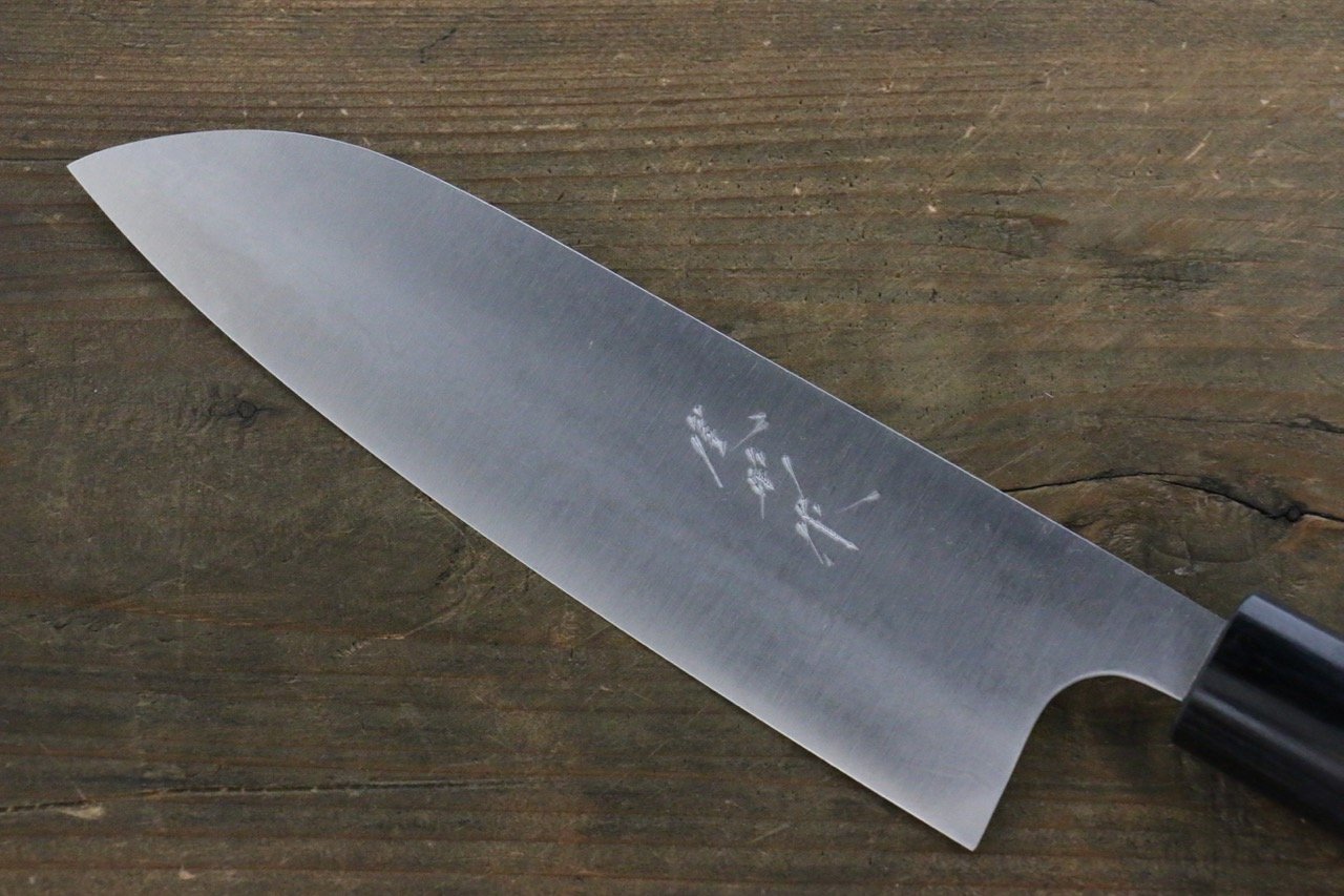 尾形 峻吾 白鋼二號 大馬士革紋 三德刀 165mm 紫檀木 握把 - 清助刃物