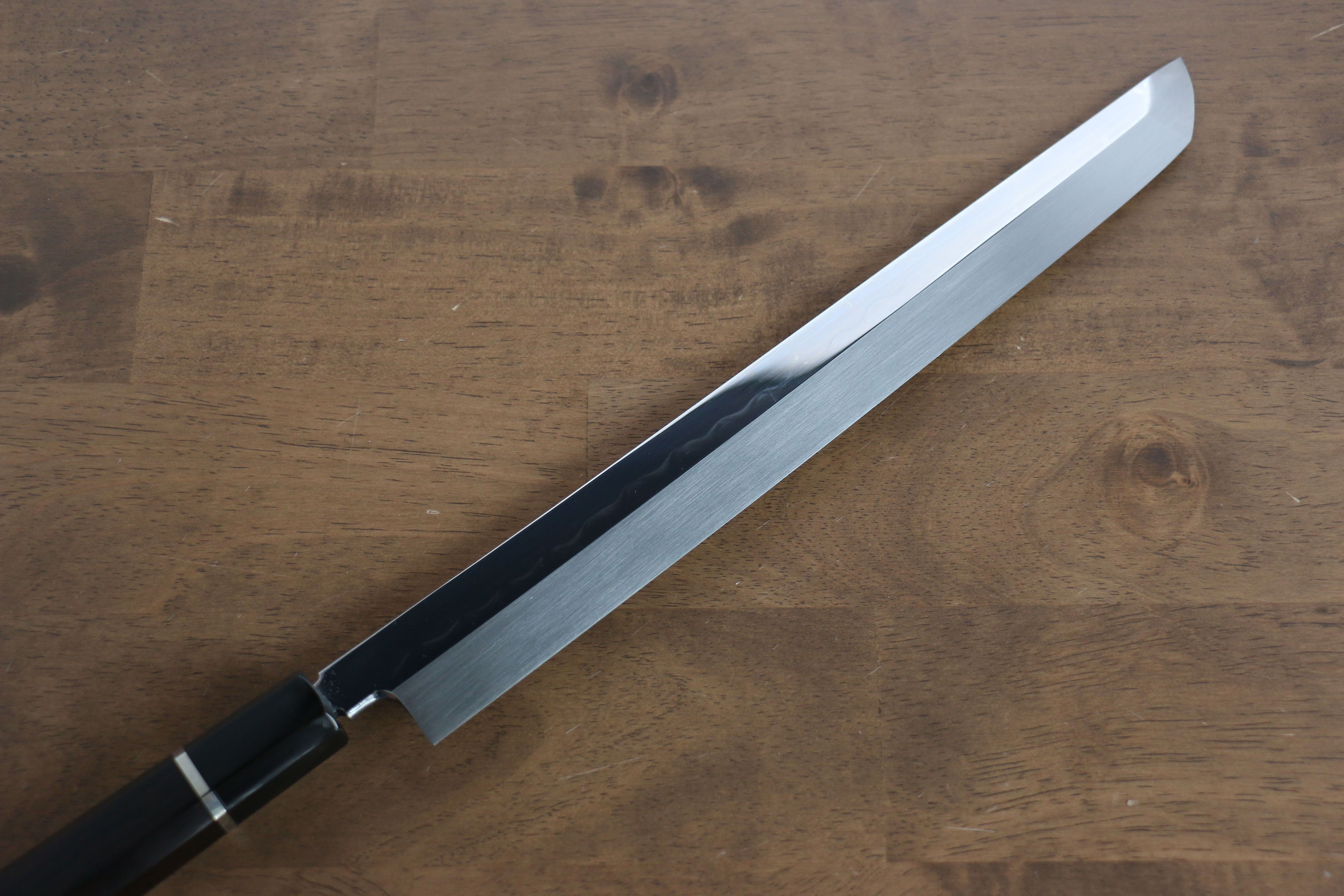 堺 孝行 水本燒 白鋼二號 鏡面處理 先丸柳刃  300mm 黑檀（帶環型設計） 握把 附刀鞘 - 清助刃物