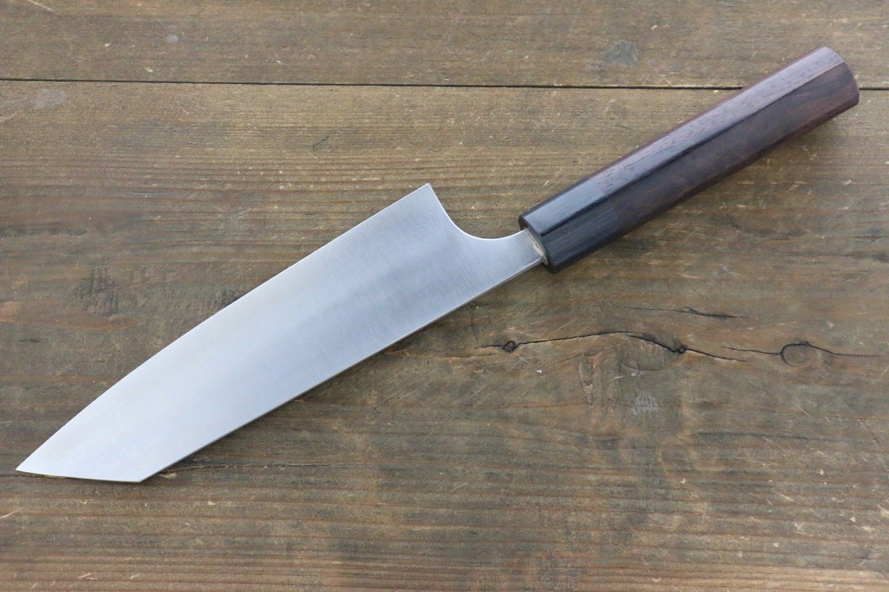 尾形 峻吾 白鋼二號 大馬士革紋 文化刀 165mm 紫檀木 握把 - 清助刃物