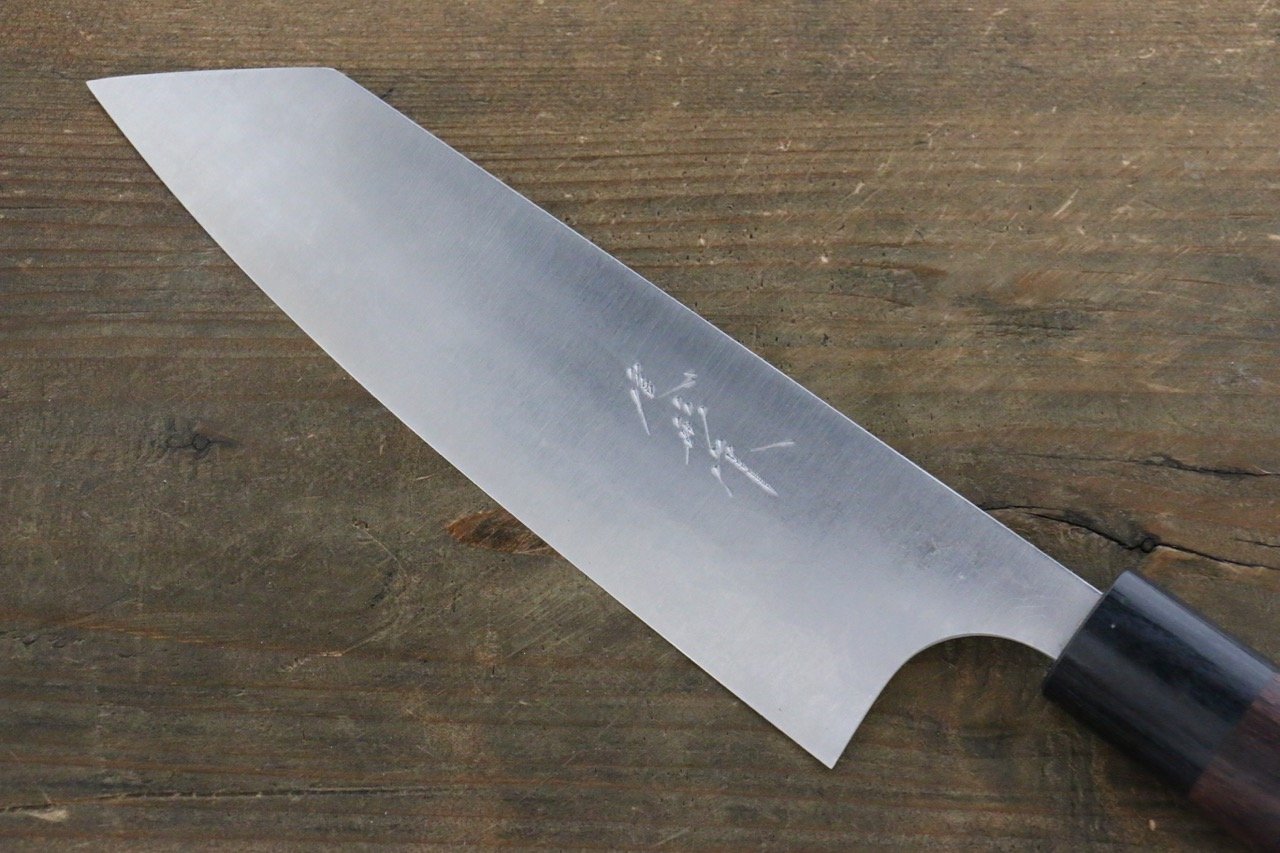 尾形 峻吾 白鋼二號 大馬士革紋 文化刀 165mm 紫檀木 握把 - 清助刃物