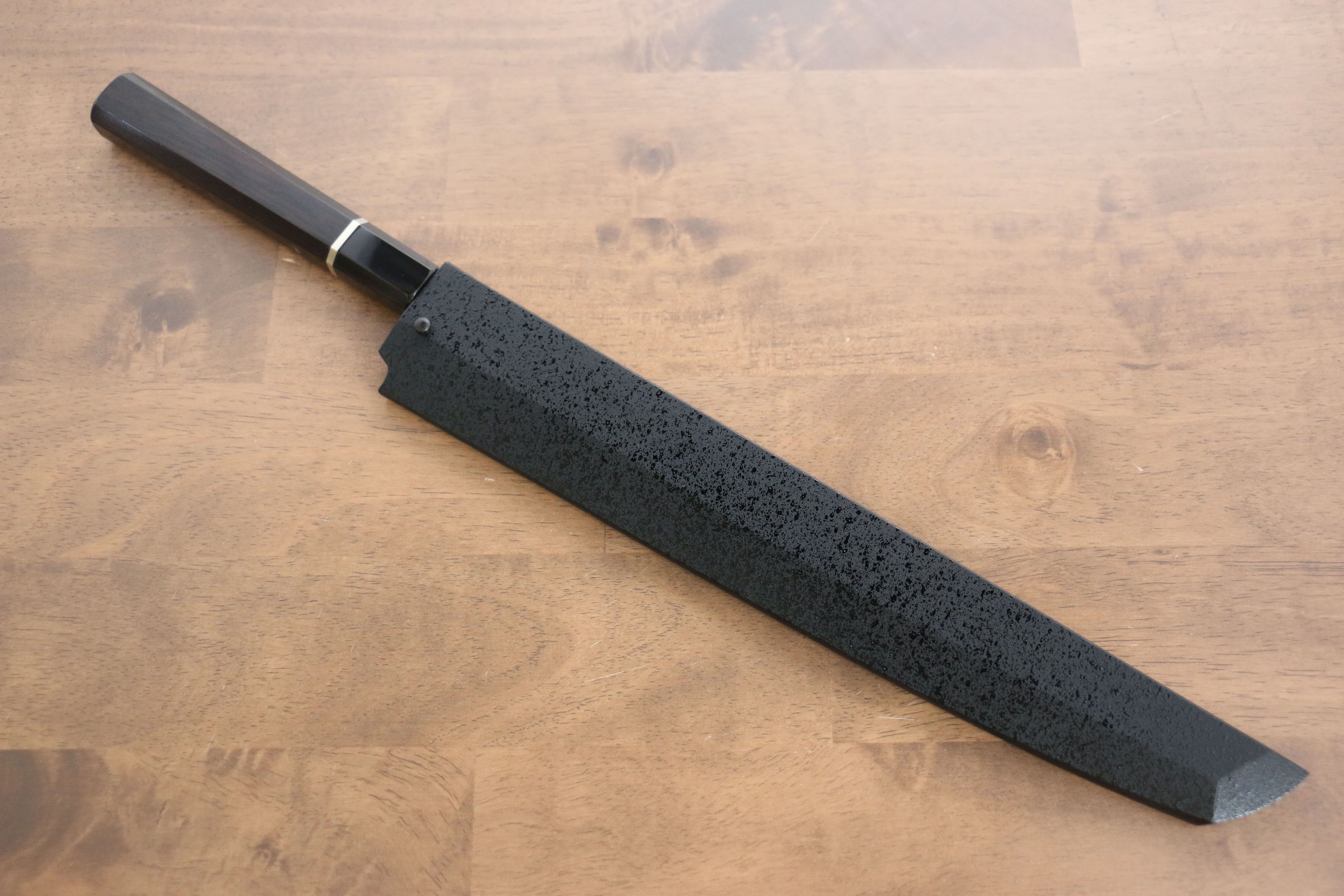 堺 孝行 水本燒 白鋼二號 鏡面處理 先丸柳刃  300mm 黑檀（帶環型設計） 握把 附刀鞘 - 清助刃物