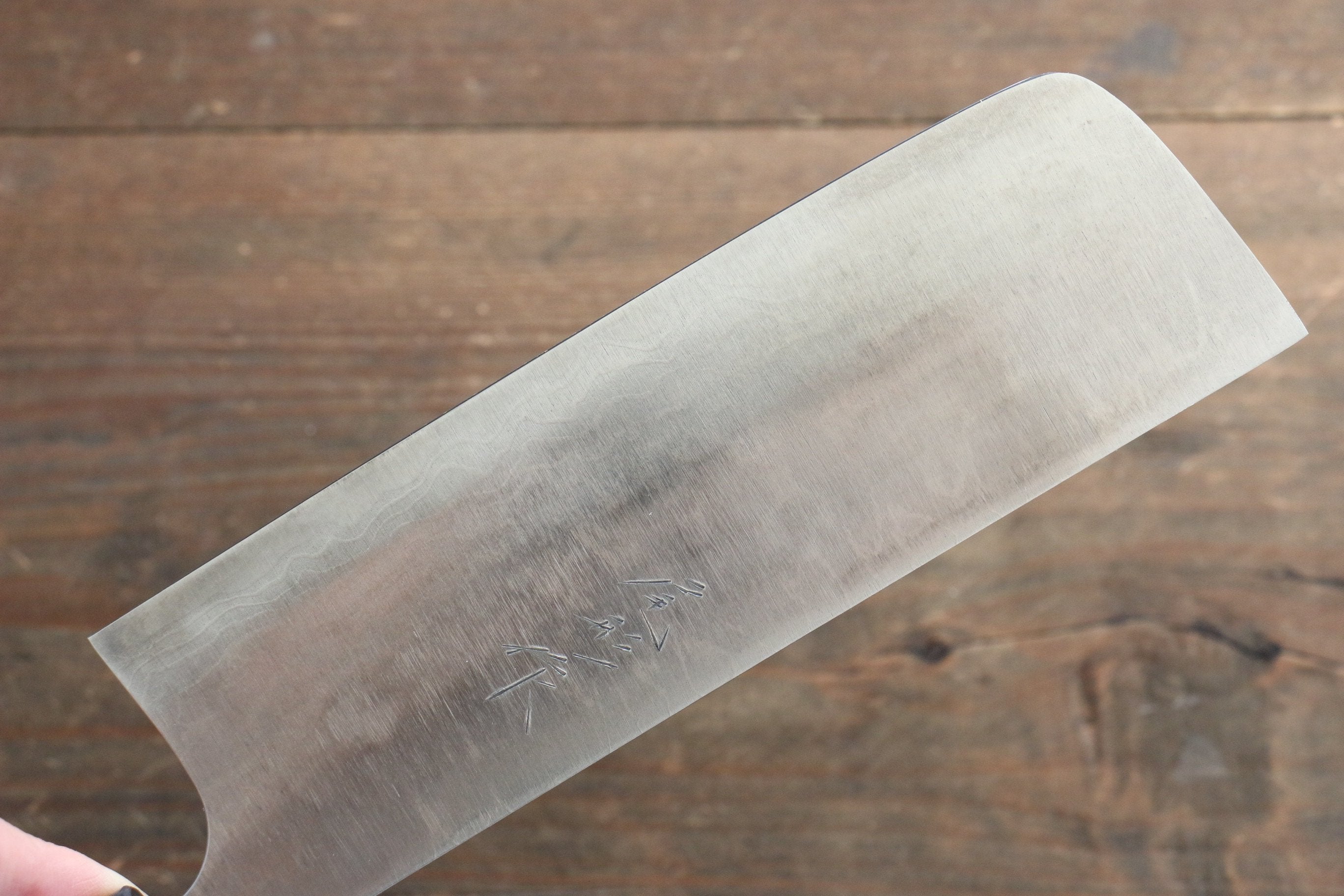 尾形 峻吾 白鋼二號 大馬士革紋 菜切 165mm 紫檀木 握把 - 清助刃物