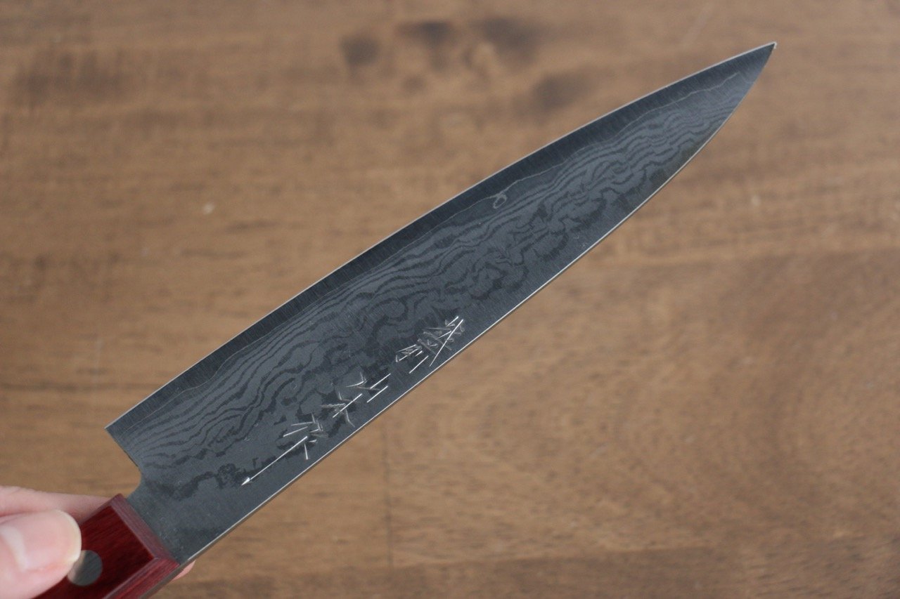 山本 直 VG10 大馬士革紋 多用途小刀  150mm 紅合成木 握把 - 清助刃物