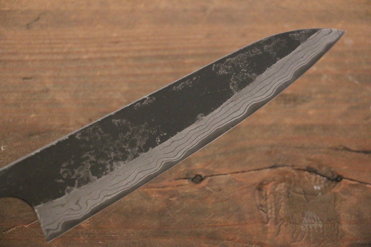 尾形 峻吾 白鋼二號 黑打 大馬士革紋 多用途小刀 150mm 紫檀木 握把 - 清助刃物