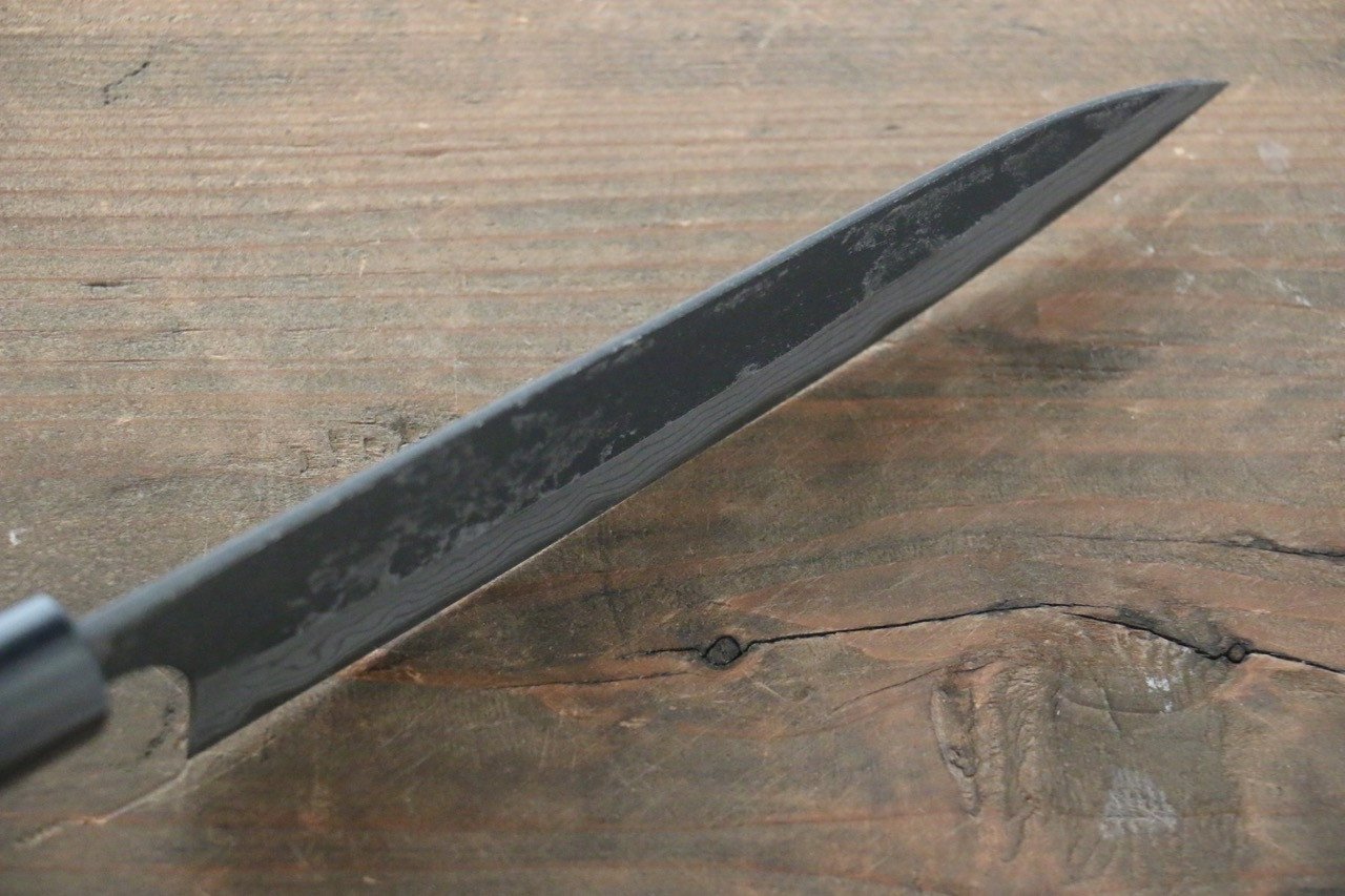 尾形 峻吾 白鋼二號 黑打 大馬士革紋 多用途小刀 150mm 紫檀木 握把 - 清助刃物