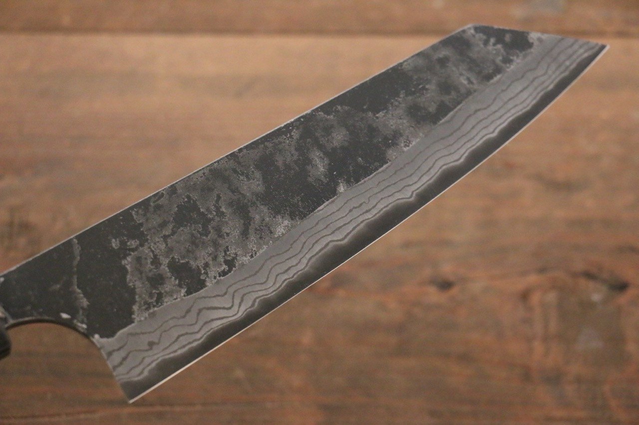 尾形 峻吾 白鋼二號 黑打 大馬士革紋 文化刀 180mm 紫檀木 握把 - 清助刃物