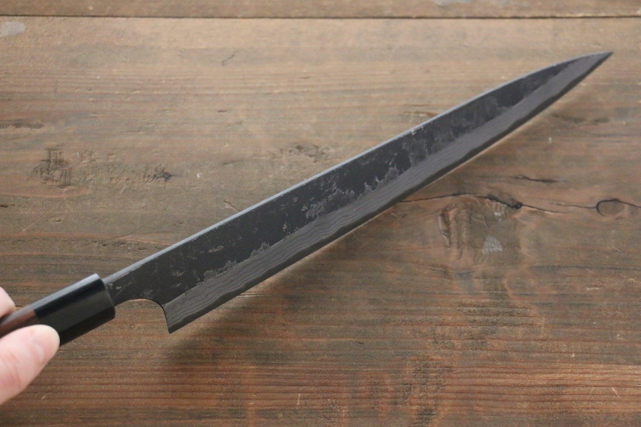 尾形 峻吾 白鋼二號 黑打 大馬士革紋 筋引 240mm 紫檀木 握把 - 清助刃物