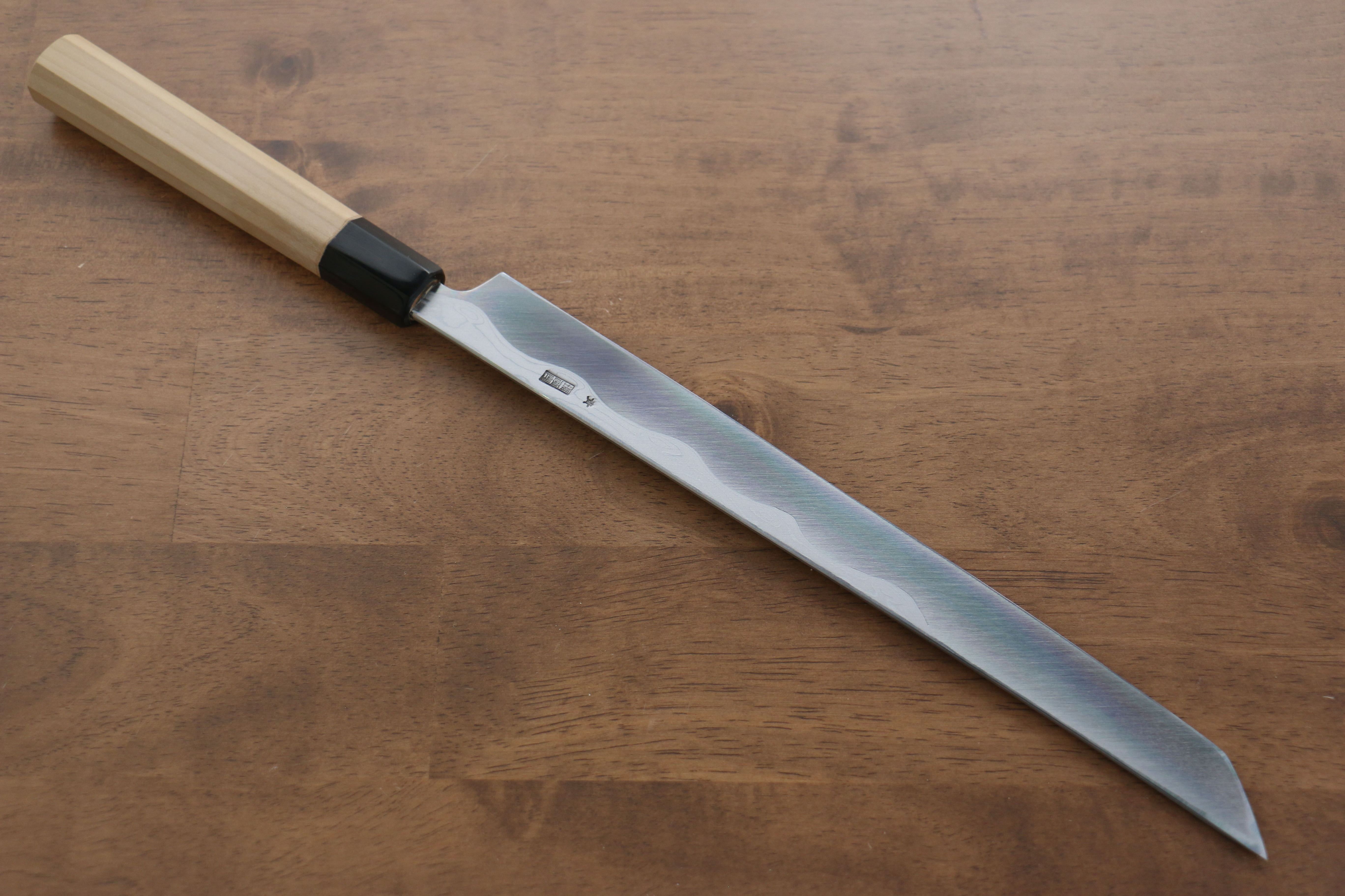 菊月 青鋼一號 大馬士革紋 先丸蛸引  270mm 木蘭握把 - 清助刃物