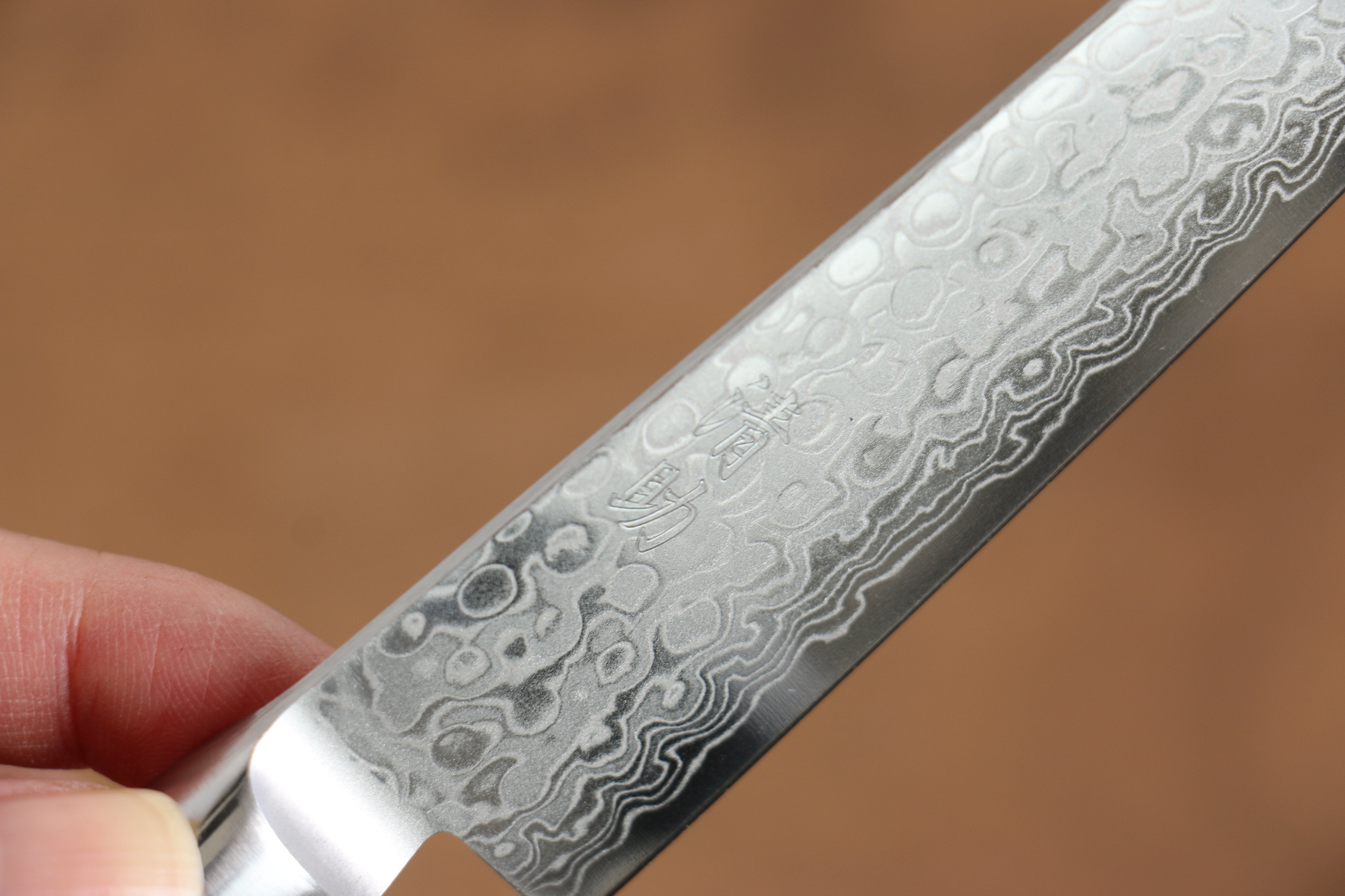 清助 鏡子 AUS10 鏡面處理 大馬士革紋 45層 多用途小刀 135mm 黑合成木 握把 - 清助刃物