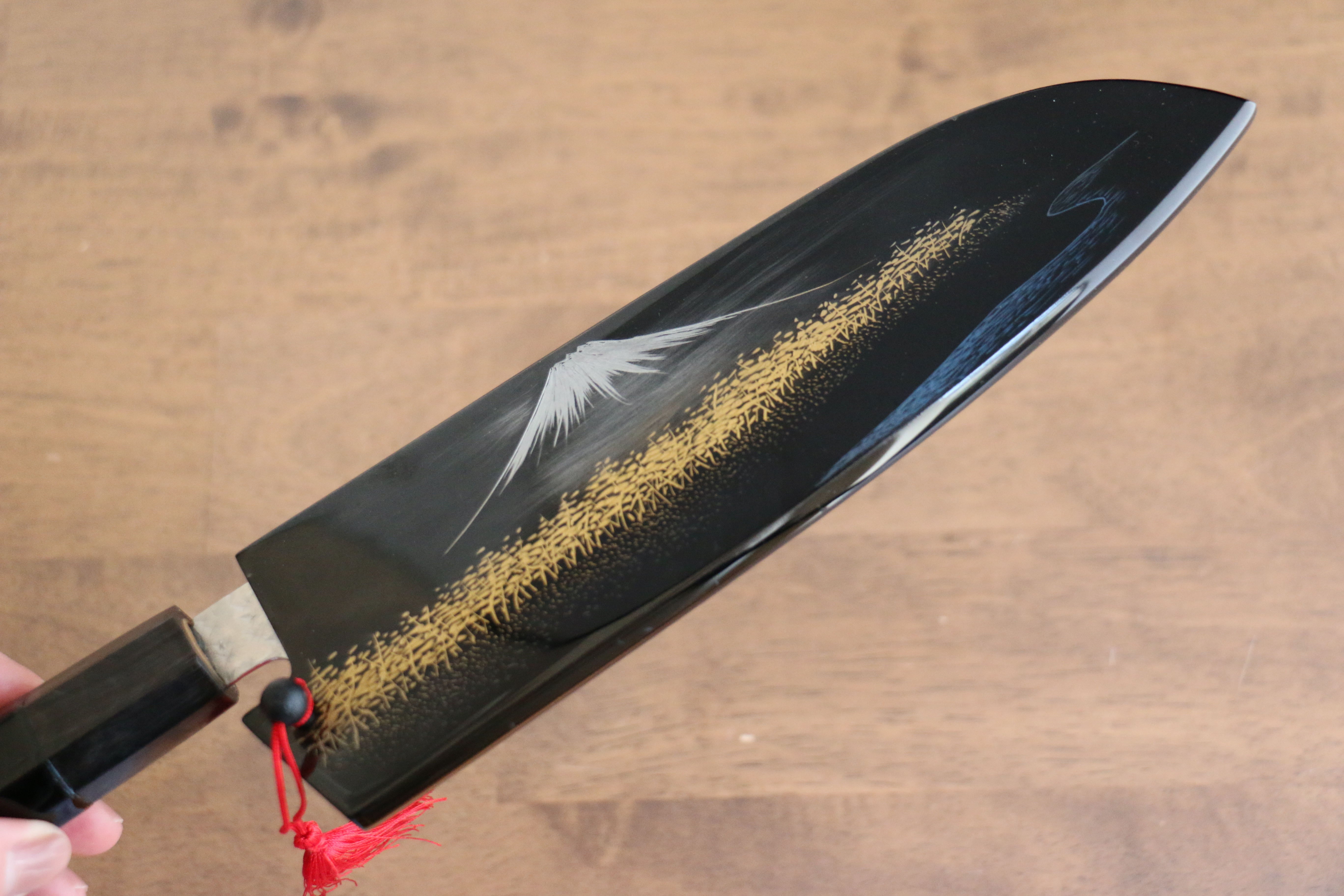 黑崎 優 閃光 SG2 鎚目 富士山  沈金 三德刀  165mm 漆塗 握把 附刀鞘 - 清助刃物