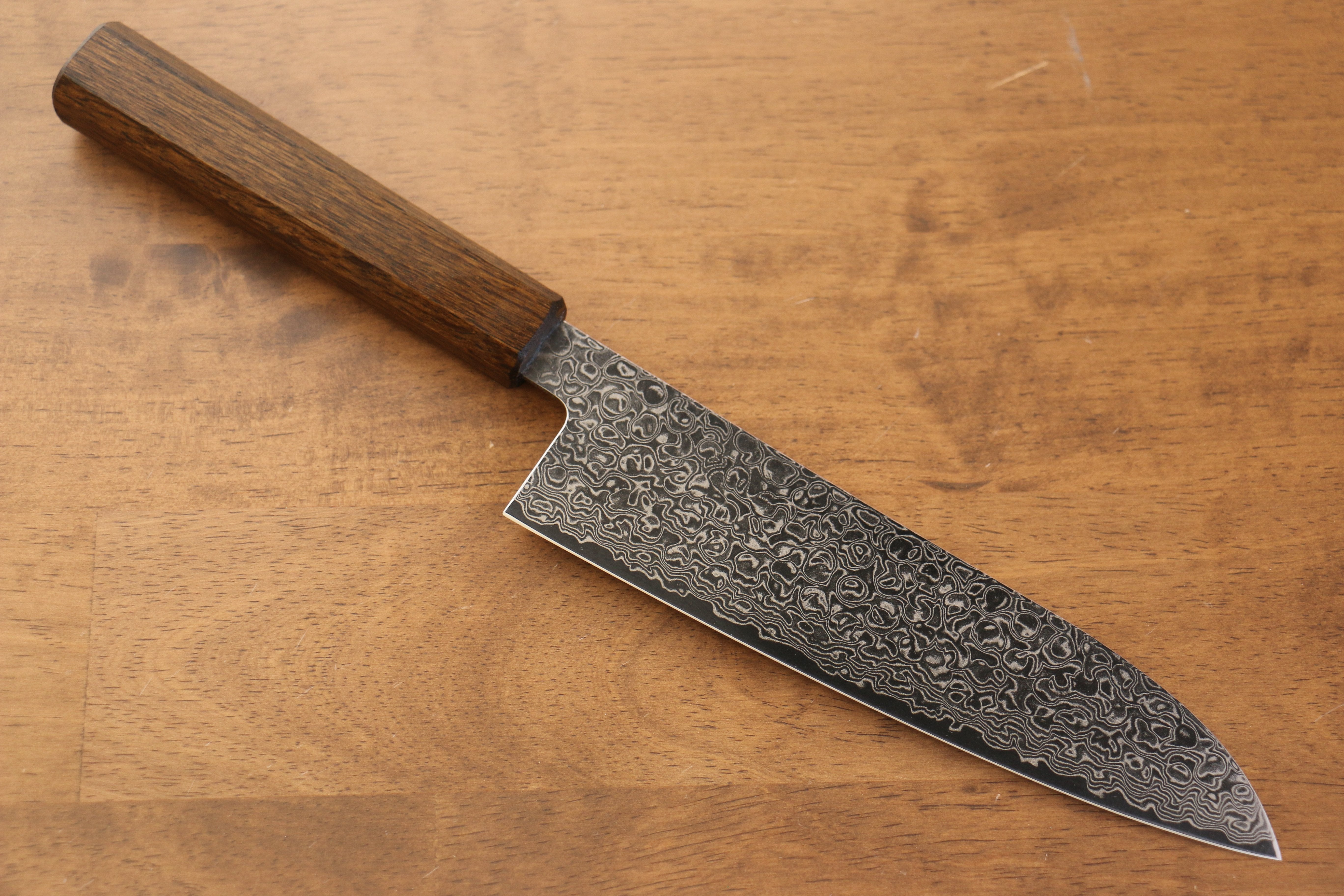 清助 ZA-18 鏡面處理 大馬士革紋 三德刀  180mm 橡木 握把 - 清助刃物