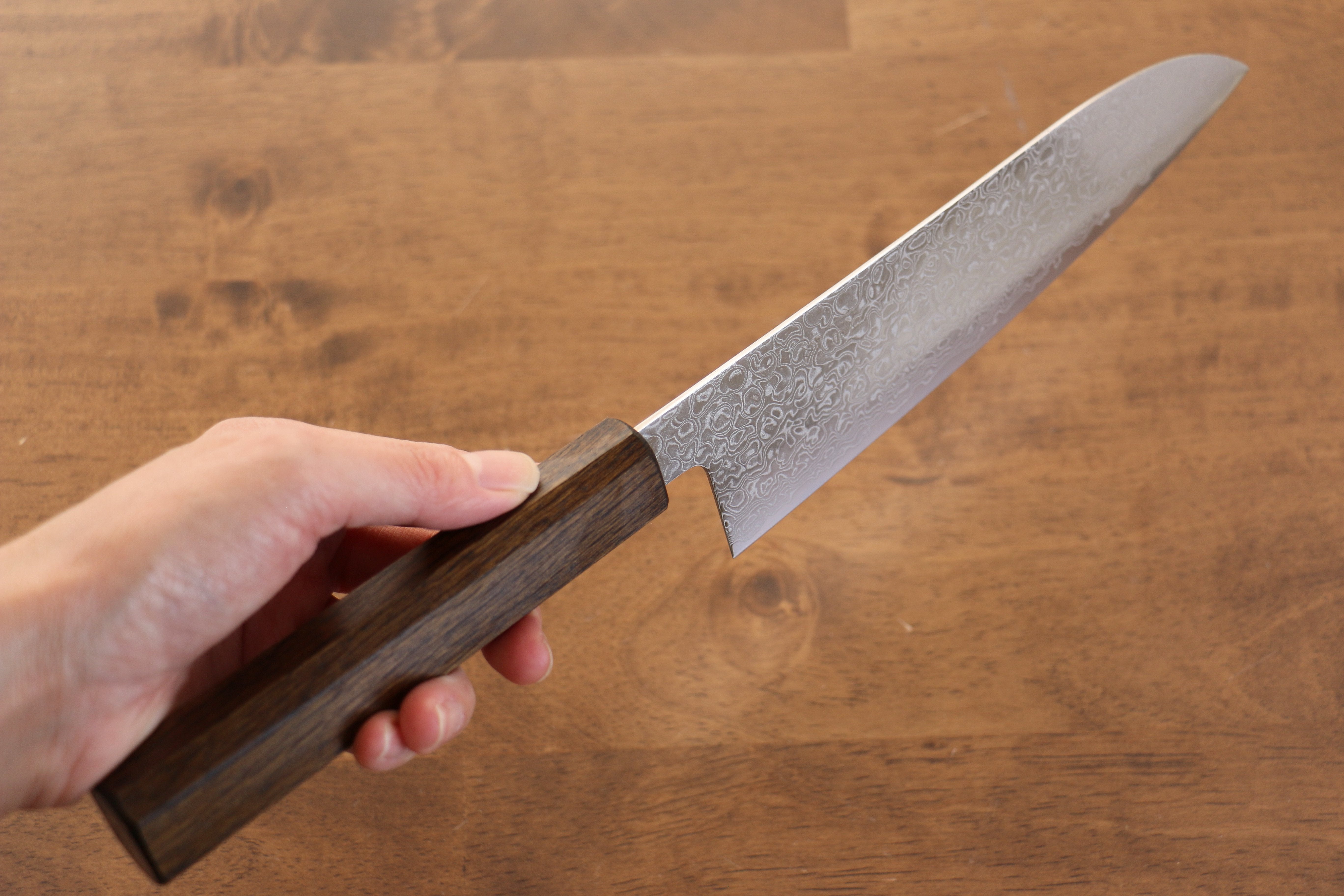 清助 ZA-18 鏡面處理 大馬士革紋 三德刀  180mm 橡木 握把 - 清助刃物