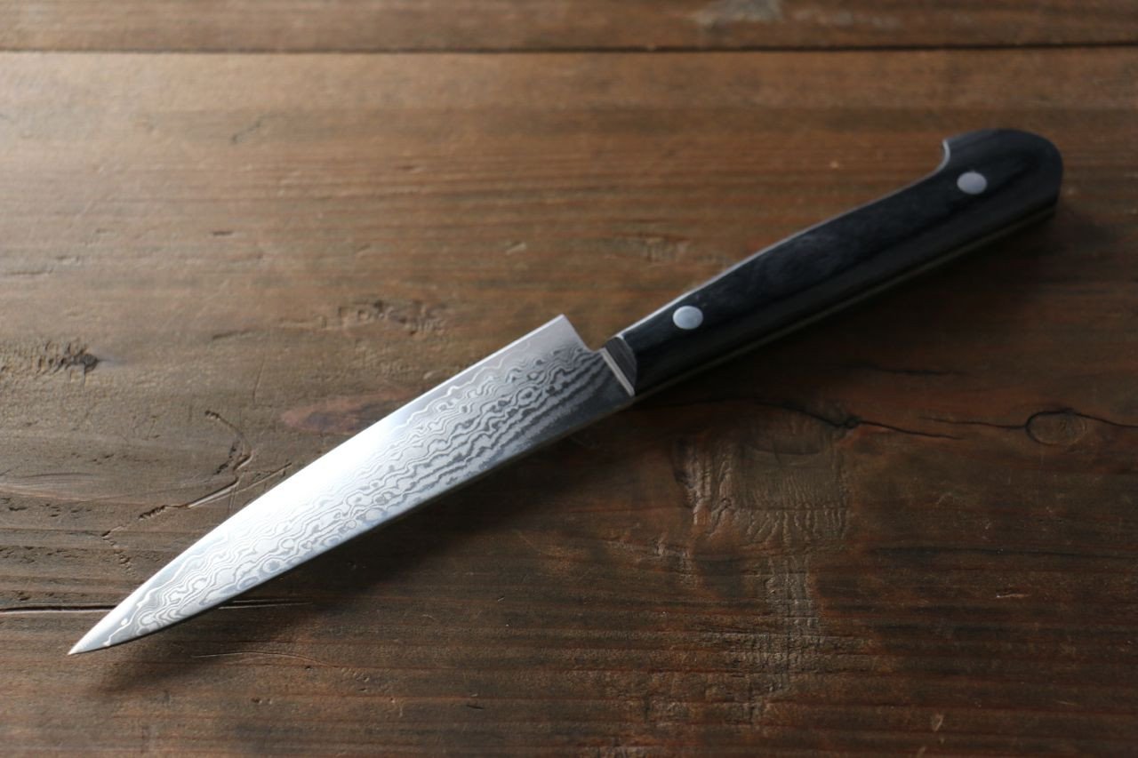 伊勢屋 VG10 大馬士革紋 多用途小刀  120mm 黑合成木握把 - 清助刃物