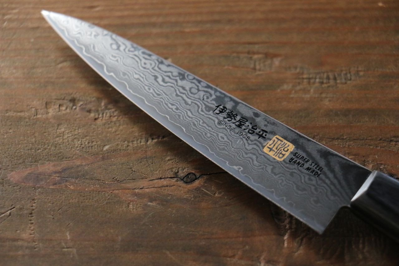 伊勢屋 VG10 大馬士革紋 多用途小刀  120mm 黑合成木握把 - 清助刃物