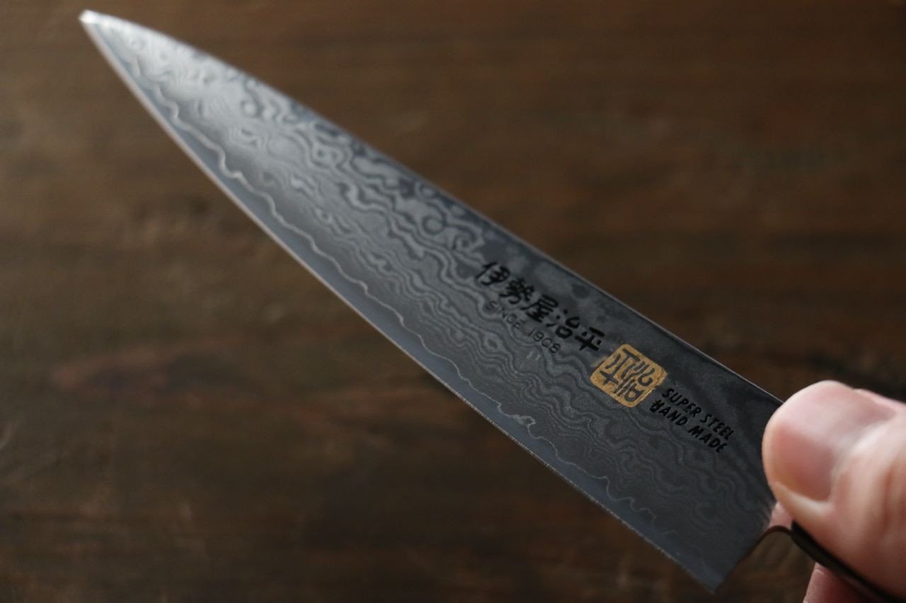 伊勢屋 VG10 大馬士革紋 多用途小刀  120mm 黑合成木握把 - 清助刃物