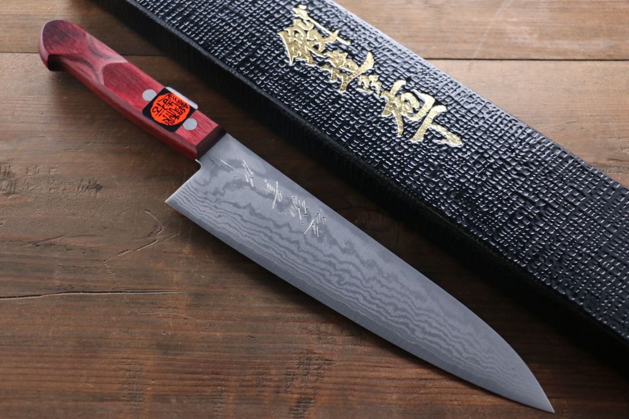 田中 誠貴 VG10 17層 大馬士革紋 牛刀 180mm 紅合成木 握把 - 清助刃物