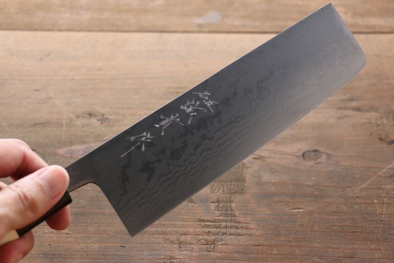 田中 誠貴 青鋼二號 17層大馬士革紋 大馬士革紋 菜切  180mm 木蘭握把 - 清助刃物