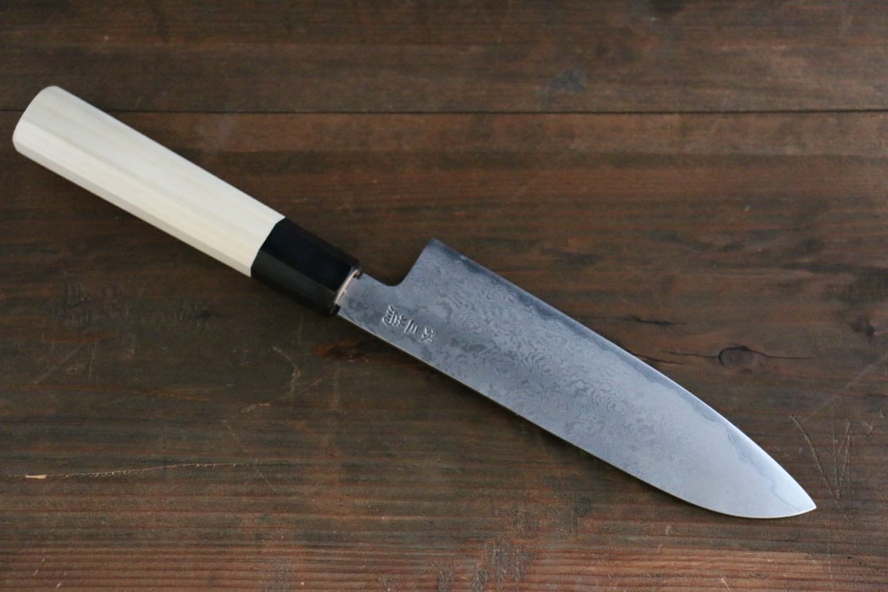 堺 孝行 銀三鋼 大馬士革紋 三德刀  180mm 握把 - 清助刃物